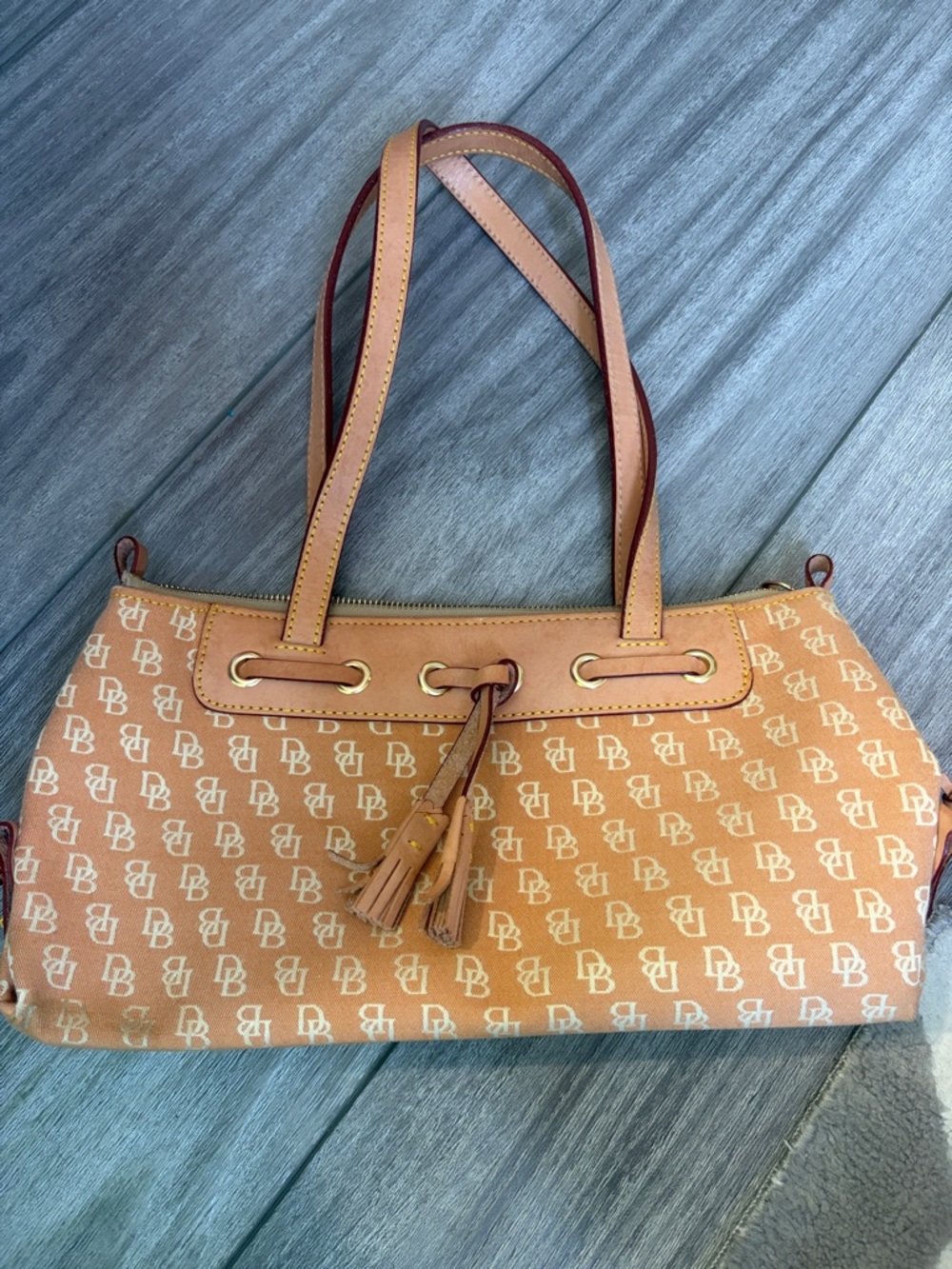 Tassel Monogram Shoulder Bag in Tan